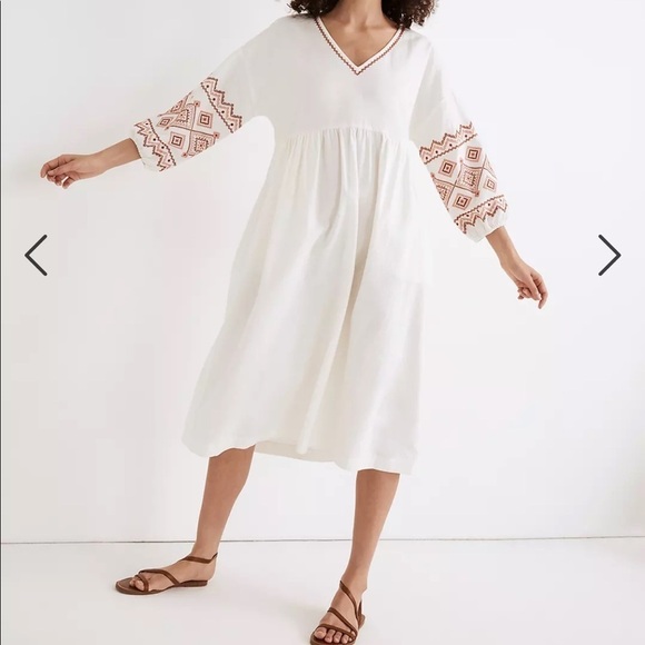 Madewell Embroidered-Sleeve Popover Midi Dress size small - Picture 1 of 7